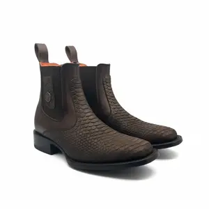 Men’s Textured Genuine Leather Western Botin – Patterned Ankle Boot H429463