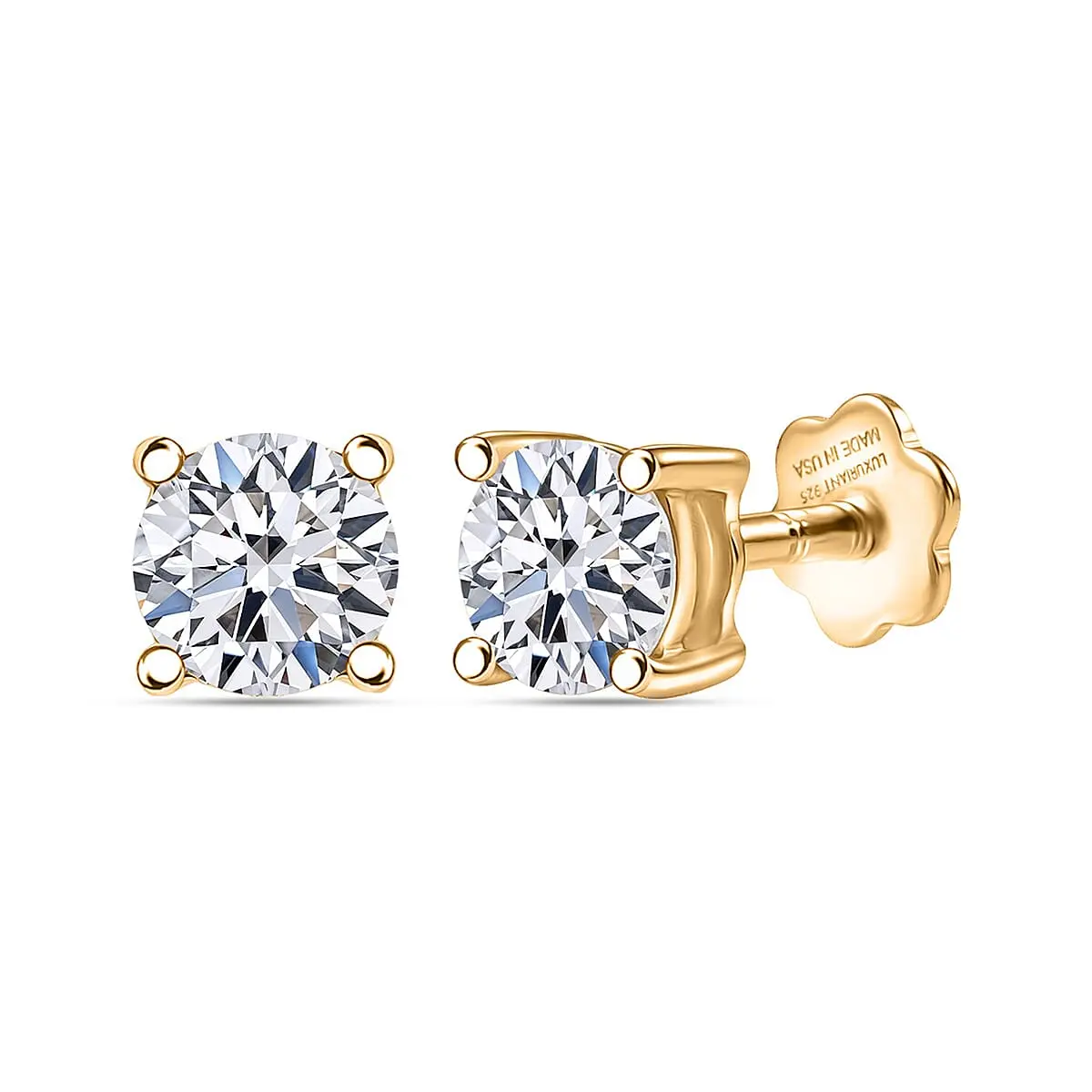 Luxuriant Lab Grown Diamond Stud Earrings in 18K YG Vermeil Sterling Silver 0.50 ctw Classy Elegant Daily Earrings