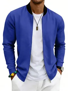Men's Vintage Slim Fit Baseball Jacket, Spring & Fall European Style Stand Collar Zipper Open Front Coat, Casual Retro Design