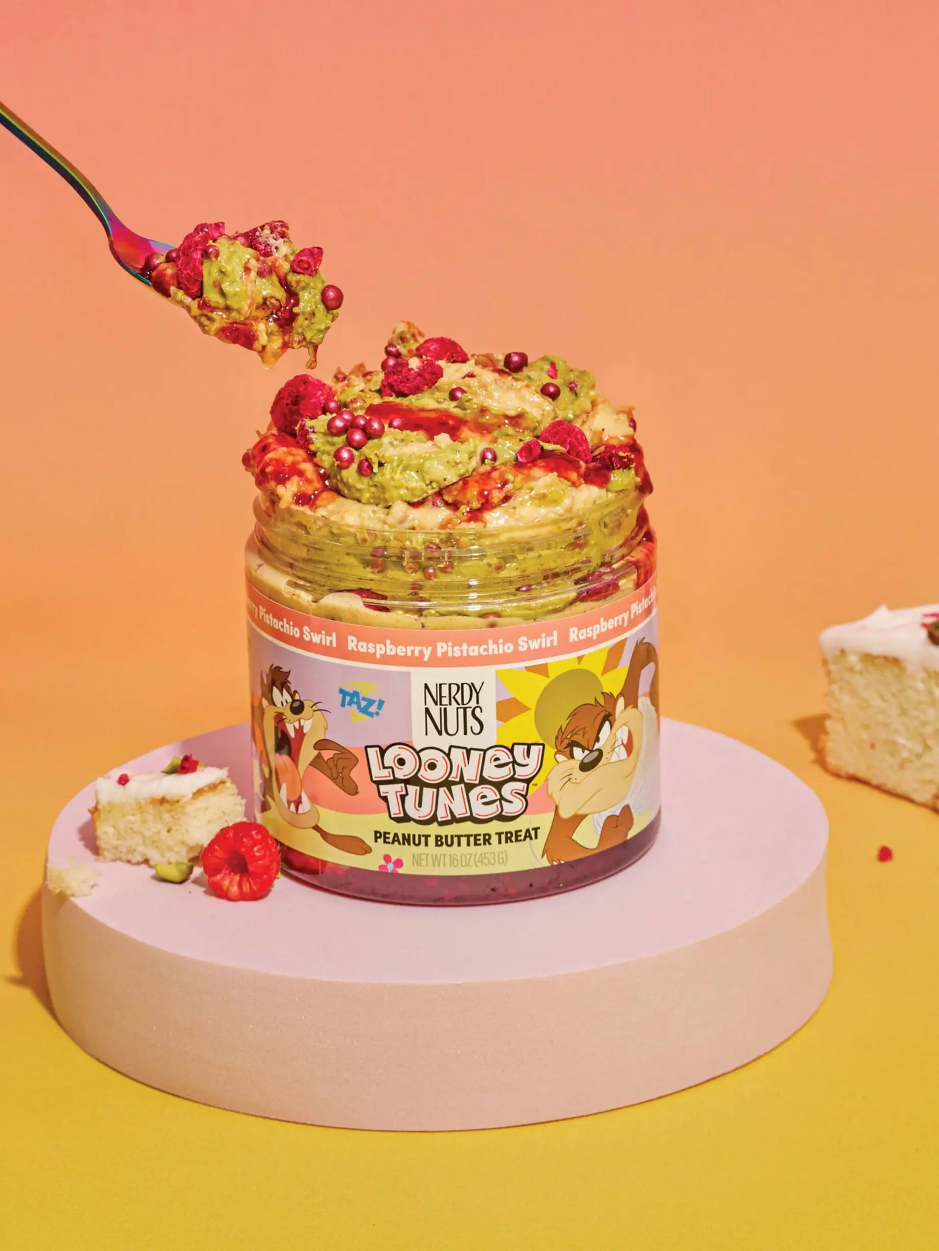 Raspberry Pistachio Swirl Peanut Butter Treat as
