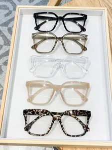 Women's Plastic Square Frame Cat Eye Glasses, Minimalist Casual Style, Lazy Atmosphere, Versatile Fashion Flat Mirror, 5pcs Set, Square Frame Eyeglasses