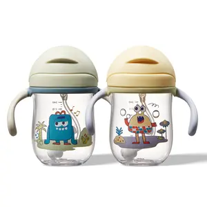 Bc Babycare 2-Pack Weighted Straw Sippy Cups, Spill-Proof, BPA-Free Tritan, Dishwasher Safe, for Toddlers 1-3, 8oz (Yellow, Green)