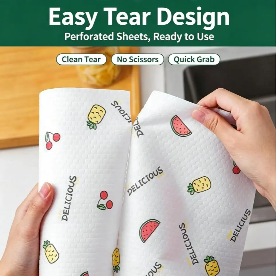 Reusable Kitchen Paper Towel Roll - Washable Non-Woven Perforated Tear-Off Sheets, Wet-Dry Dual-Use Cleaning Cloths for Kitchen Household Cleaning