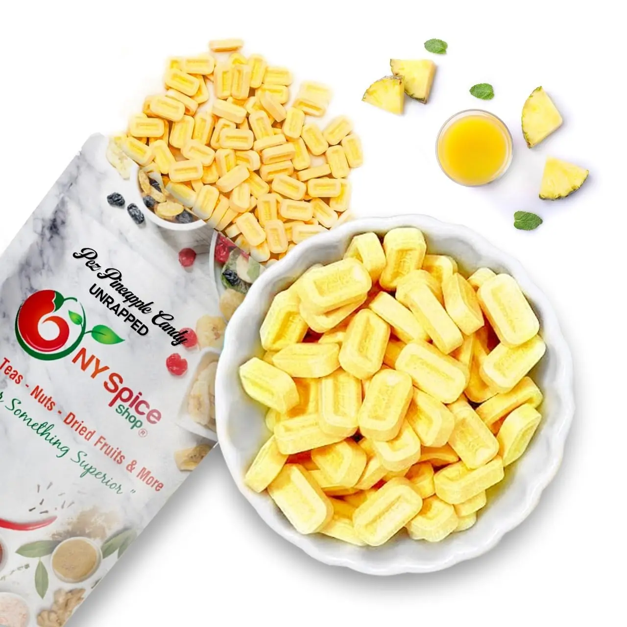 NY Spice Shop PEZ Sour Pineapple Candy Unwrapped | Pineapple Flavor Sour Mini Candies | Bulk Candy for Snacking & PEZ Dispenser Sweet Bonbon