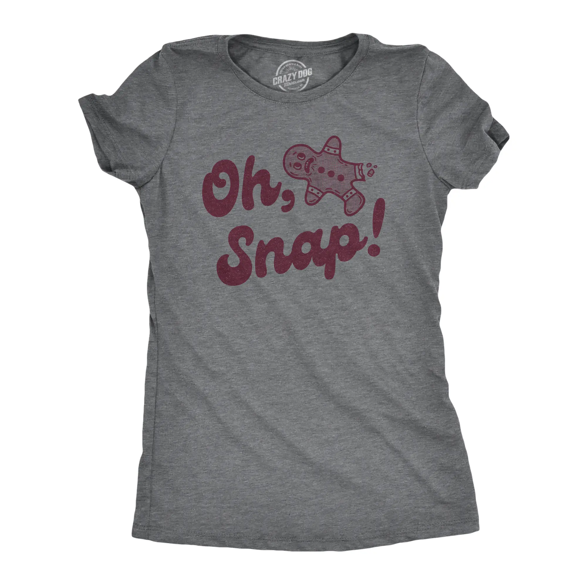 Womens Oh Snap T Shirt Funny Xmas Gingerbread Cookie Broken Leg Tee for Ladies Funny Womens T Shirts Cute Vintage Fashion Casual Ladies T-Shirt Gift Christmas Tops for Women Funny Food Top Women's Novelty Tees Dark Grey