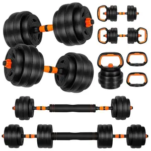 ARVAKOR 5-in-1 Adjustable Dumbbell Set 20/30/40/70/90LB Convertible Free Weights to Barbell Kettlebells Push-Up Stand & Plates Home Gym Equipment for Men Women Multi-functional PE Material