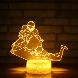 3D Illusion Football Player Night Light for Kids,3D rugby ball grabbing night light,Rugby LED Lamp 16 Color Changing Smart Touch&Remote Control Bedroom Decor Lamp Holiday Christmas Birthday Gift for Outsports Lover