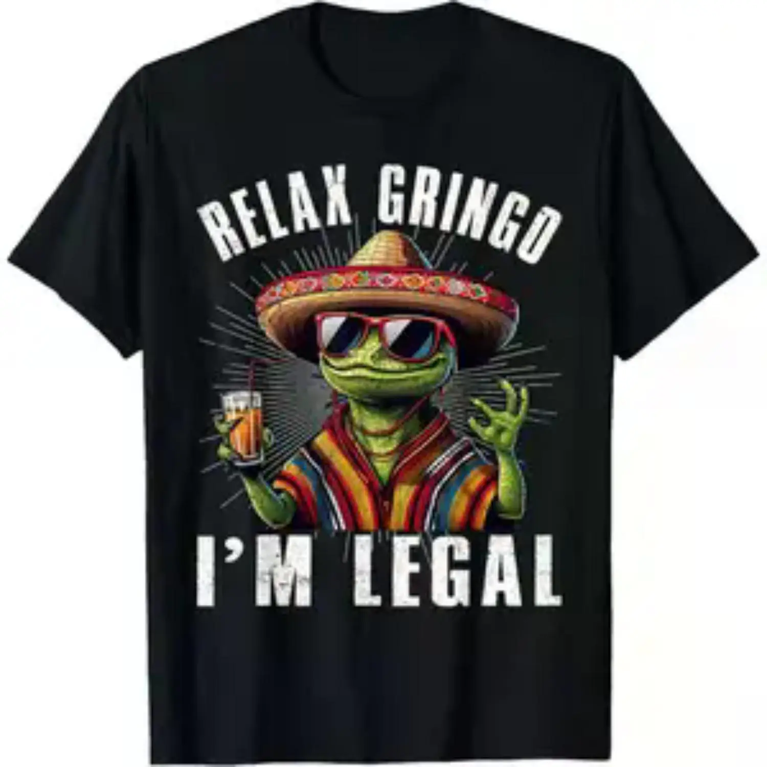 Cotton Short Sleeve "Relax Gringo I'm Legal" Funny Mexican Lizard T-Shirt for Men and Women