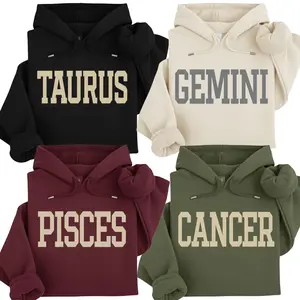 All 12 Minimalist Zodiac Hoodie – Taurus Gemini Cancer Pisces Astrology Hoodie, Neutral Aesthetic Horoscope Pullover, Cozy Zodiac Gift for Women & Men