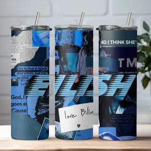 20oz Eilish Stainless Steel Billie Tumbler Water Bottle Cup with Silicone Bottom, Metal Straw and Straw Cleaner - Drinkware, Lightweight skinny tumbler