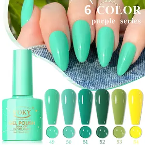VOKY 6-Pack Green Gel Nail Polish Set #49-54 (Mint Sage Emerald Olive Collection) - UV LED Soak Off Manicure Kit, 5-Free Fragrance Free Long Lasting High Gloss Care, Nail Art Wipe Multi-Pack, Set-1 Gift for All Lengths (Spring Summer)