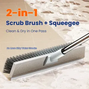 2-in-1 Floor Scrub Brush with Squeegee, 13” Extra-Wide Head, 51” Adjustable Handle, Heavy-Duty Cleaning Brush for Tile, Bathroom, Kitchen & Walls home kit