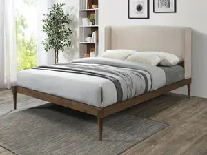 Sandstone Scandinavian-Inspired Upholstered Bed Frame with Wingback Headboard by Furniture of America
