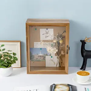 Wall Mounted Brown Wood Shadow Box, Display Case with Clear Acrylic Front Window Panel