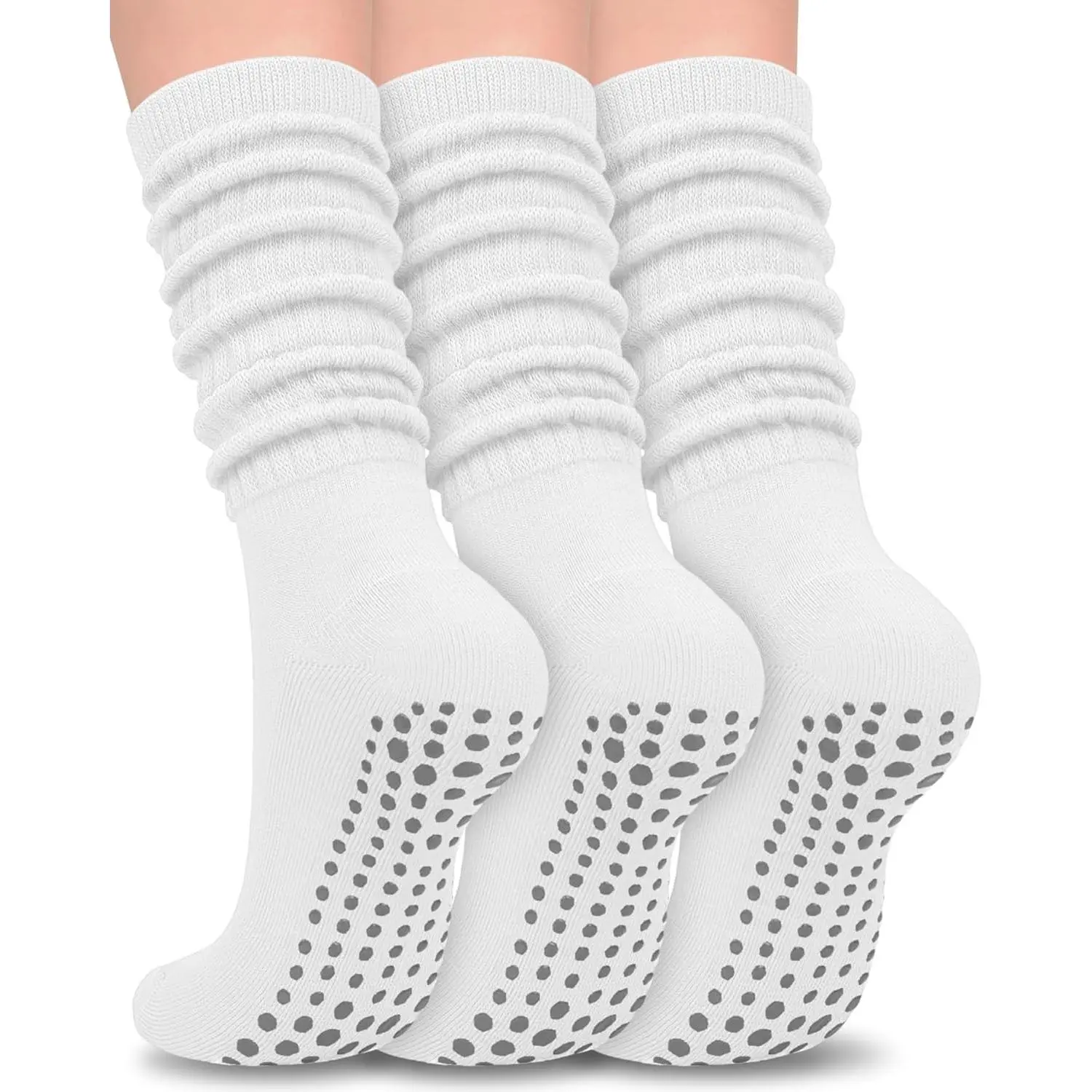 Slouch Grip Pilates Socks for Women,Grippy Socks for Yoga Barre Workout  Long Scrunch Slipper Socks