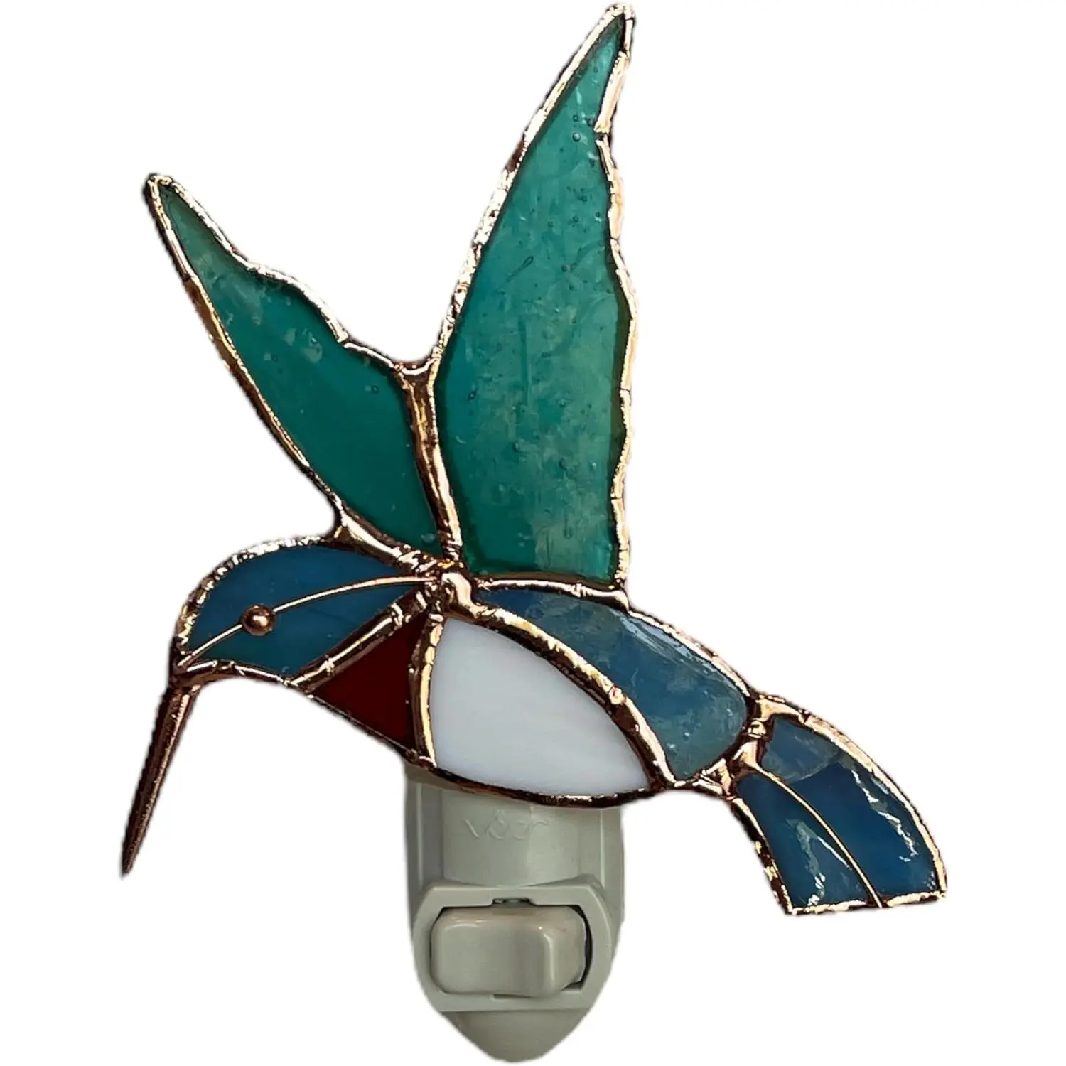 Hummingbird Plug in Night Light - Stained Glass Nightlight with On/Off Rocker  - Includes One 4 Watt Replaceable Incandescent Warm Glow Bulb
