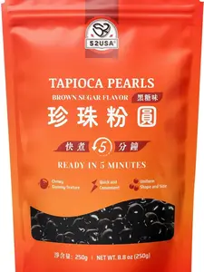 52USA Boba Tapioca Pearl, Black Sugar Flavor, Fresh Bubble Tea Pearl, 8.8 Oz (250 g), Black Tapioca Pearl For Bubble Tea, Ready in 5 Minutes (Pack of 1)