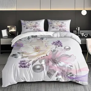 2/3 Pcs Dreamy Floral Decorated Bedding Duvet Cover Set,Ultra-High-Definition Digital Printed Duvet Cover Set(1*Duvet Cover+1/2*Pillowcase,No Inner Core),Polyester Fiber Breathable,Machine Washable,Suitable For Decoration Gifts For Family