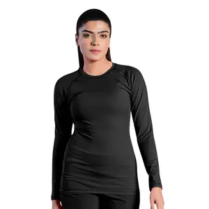 ROAR-INT Women Black MMA, BJJ, No-Gi Grappling Full Sleeve Compression Rash Guard Shirt