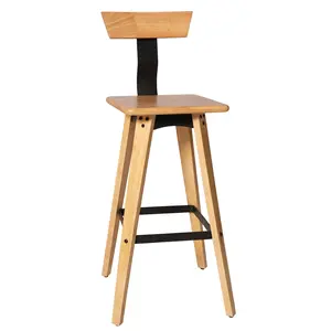 29.3inch Height Vintage Bar Stool with Backrest Oak Wooden Design Farmhouse Counter Stool for Kitchen Dining Room Industrial Stool for Home Office