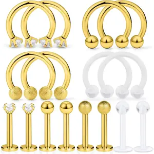 Surgical Steel Lip Rings Clear Diamond CZ Labret Studs Tragus Horseshoe Ring Helix Hoop Earring Body Jewelry Piercing Retainer for Women Men 16 Gauge