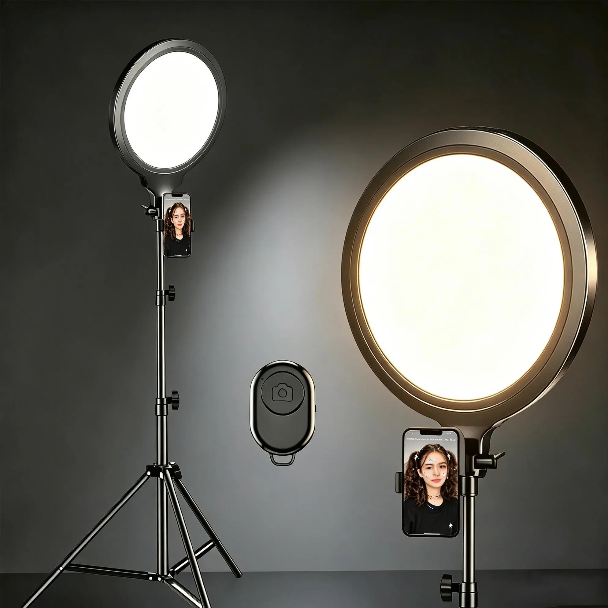 10.5" Ring Light with 69" Tripod Stand and Phone Holder Kit, Full-Screen Zoom Lighting for Video Recording, Makeup, Live Stream, Dimmable LED Selfie Ring Light Tripod for iPhone with Remote Smartphone Cellphone Control
