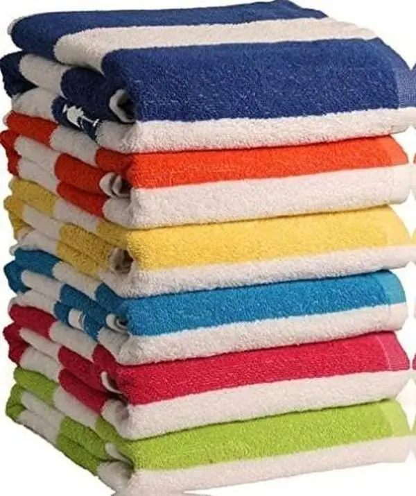 100% Cotton Beach Towel, Pack of 6, Cabana Thin Lightweight Stripe Colorful