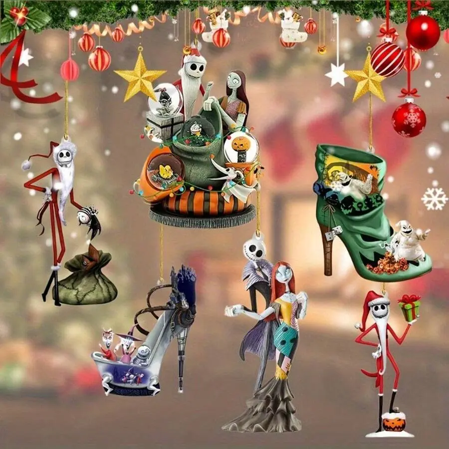 Nightmare Before Christmas Set of 6 Acrylic Ornaments - Spooky & Festive Halloween & Christmas Tree Decorations