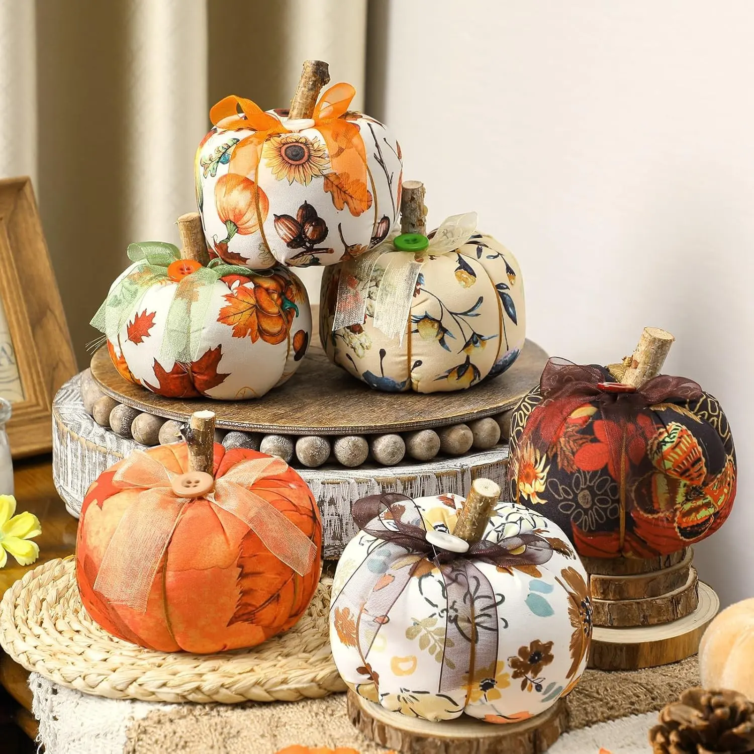 6pcs Fabric Pumpkins Decor, Artificial Pumpkins Thanksgiving Fall Decorations for Office Home Table Decoration