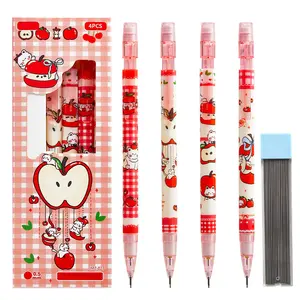 Cute Cat Push-Button Automatic Pencil Set, 4 Pencils + 1 Lead Replacement, Smooth Durable Writing Drawing, Office School Stationery