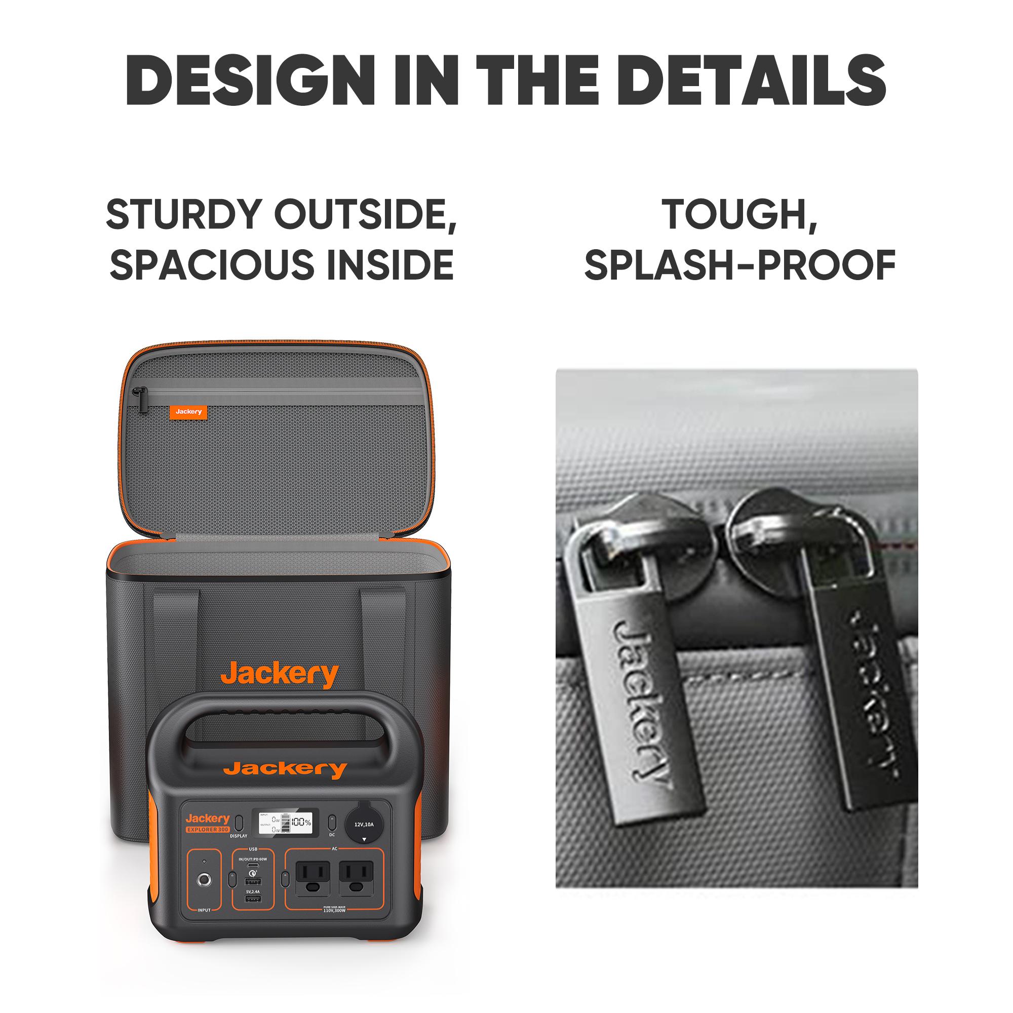Shop worry-free with Jackery! 30-day easy returns, solid warranty support, quick delivery & up to 5 years of covera Keep your Explorer 240/300/500 safe with this sleek black Jackery carrying case!ge./6
