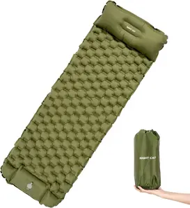Night Cat Inflatable Sleeping Pads with Pillow Built-in Pump Camping Sleeping Mat for Backpacking Hiking Lightweight Comfortable Extendable 77"x25.5" Airbed Double Self Inflating Bed Outdoorgear Air Bed
