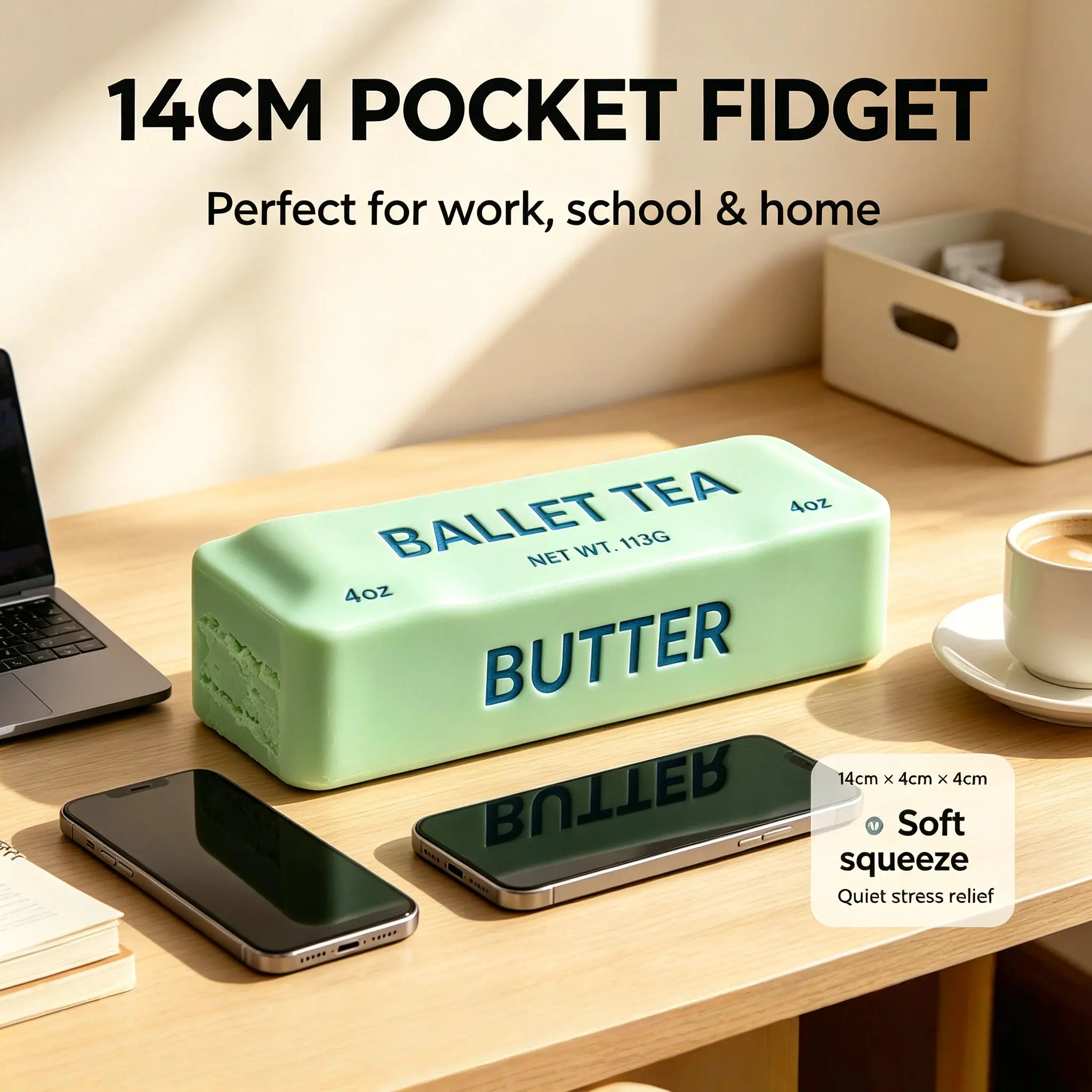 Fidget Toy, Soft Mint Squeeze Block Sensory Toy with Crinkly Crisp Filling, Quiet Pocket Stress Relief Hobby Toy for Office Work, School Study & Home Relaxation, Anxiety Relief Squish Hand Toy for Kids Teens Adults Fidget Collectors
