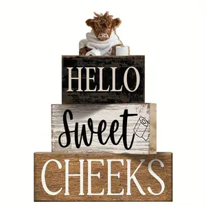 4 Pcs Highland Cow Bathroom Decor Farmhouse Bathroom Decor and Accessories Highland Cow Table Centerpiece Western Hello Sweet Cheeks Decoration for Home Office