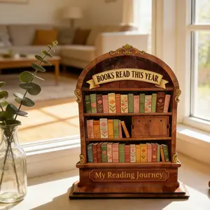 Creative Vintage Wooden Book Reading Counter, Trendy Vintage Home Decor Bookshelf Desk Decoration with 30 Numbers, Personal Annual Reading Tracker