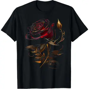Deep Red Rose Black And Gold Graphic Tees for Men Women T-Shirt shirts men classic cotton tee men's graphic tees men gifts