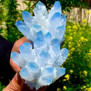 300g-400g Large Blue Phantom Quartz Crystal Cluster, Crystal Mineral Rocks Specimens, Healing Meditation Chakra Reiki Crystal Cluster, Home Office Table Decoration Ornament