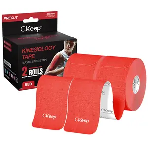 CKeep Precut Kinesiology Tape (2 Rolls), Original Cotton Elastic Premium Sports Tape, 33 ft, 40 Precut Strips (Red) Wrist Wraps Volleyball Accessories