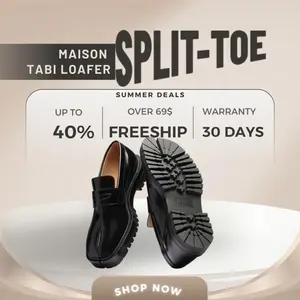 Maison Tabi Split-Toe Dress Loafers – Premium Black Calf Leather Forma- Shoes Chunky Lug Sole - 2025 Business Fashion - Iconic