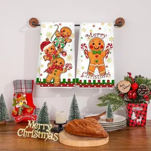 2pcs Christmas Kitchen Towels Merry Christmas Party Decoration 2025 Gingerbread Man Dish Towel Navidad Natal New Year Gift 2026