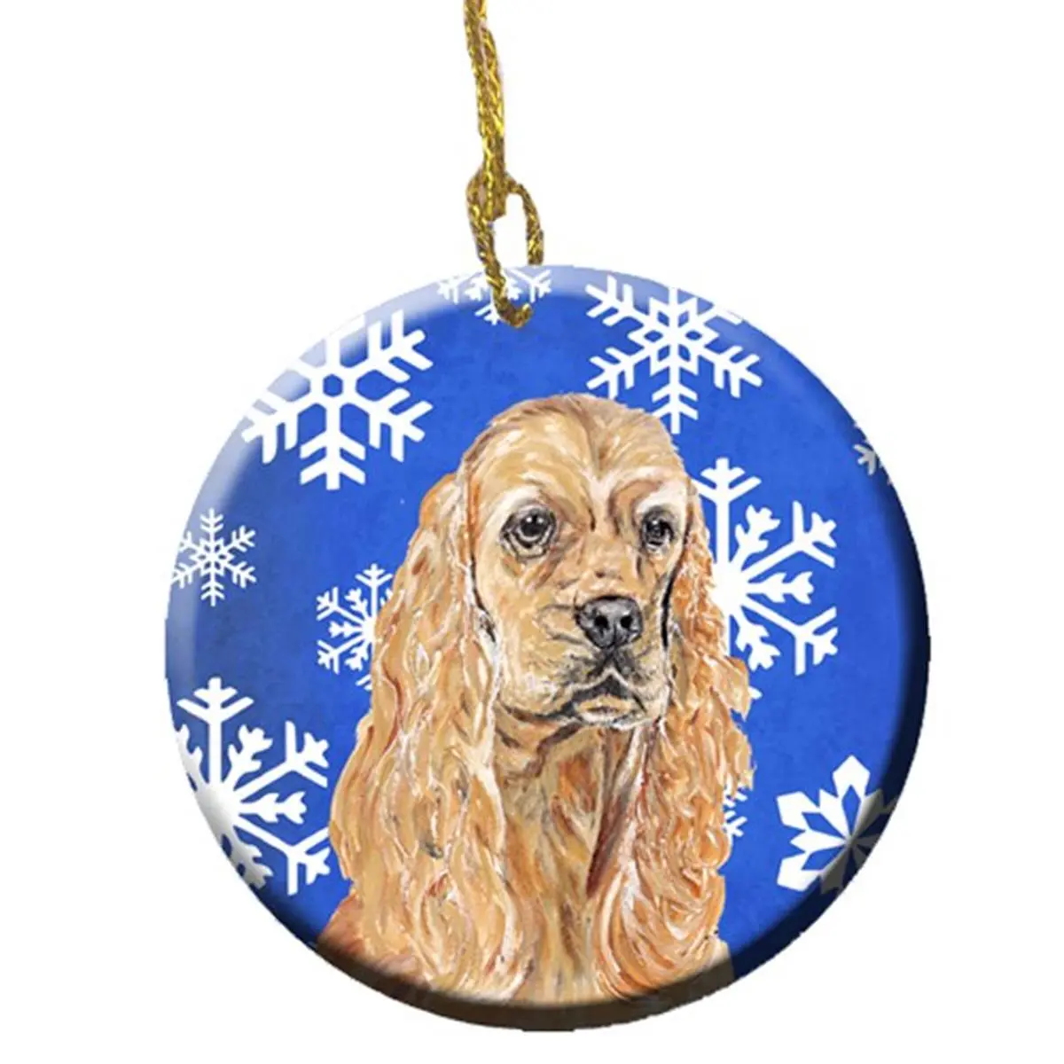 Buff Cocker Spaniel Winter Snowflakes Ceramic Ornament, 2.81 Dia