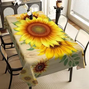 1Pc Pastoral Yellow Brown, Sunflower Rectangle Table Cloth, Family Kitchen Living Room Dining Table Cloth, Party Tablecloth, Kitchen Accessories, Room & Outdoor Decoration Tablecloth, Friends House warming Fashion Tablecloth