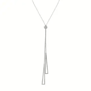 Geometric Long Triangle Y-Draw Silver Necklace Women, Extra Long Sweater Chain
