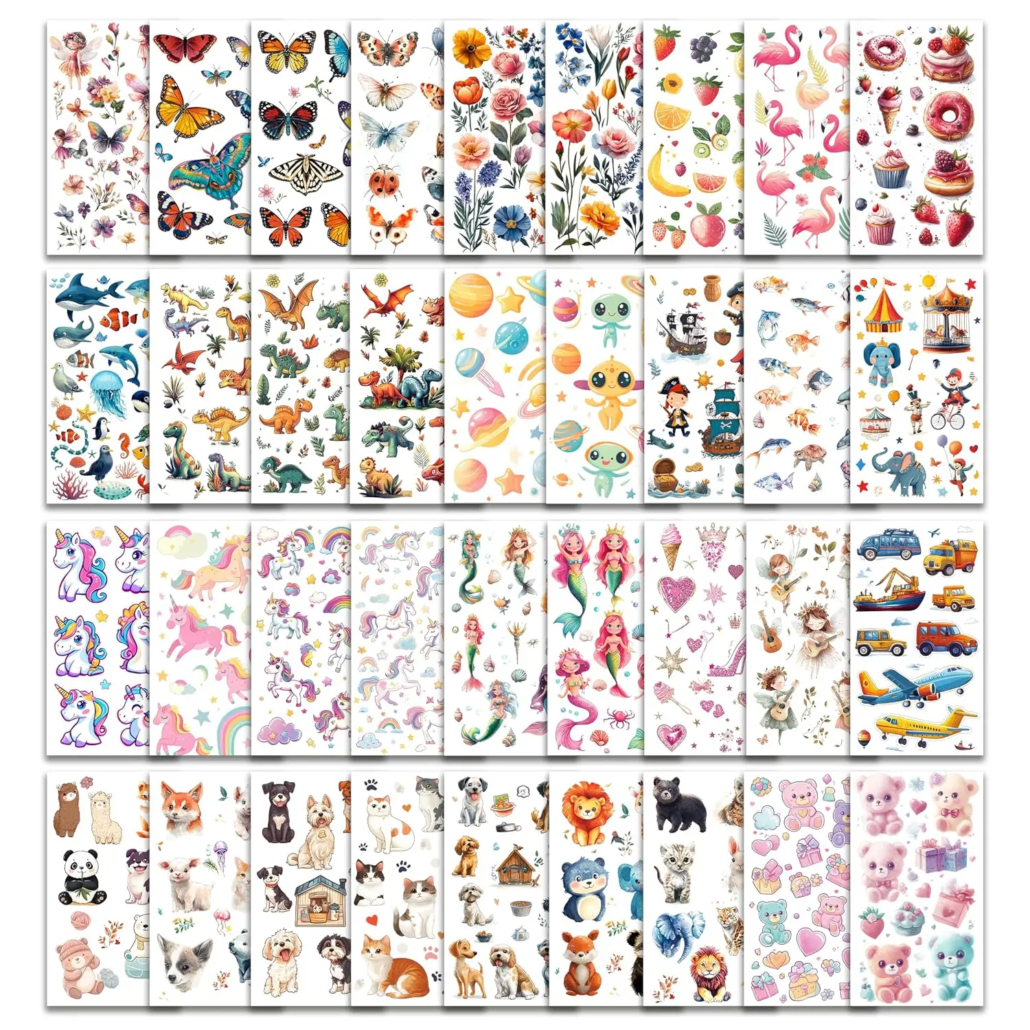 350+ Mixed Temporary Tattoos Stickers Set Kids Gift Party Favors | 37 Sheets Space Dinosaur Animals Butterfly Unicorn Tattoos for Kids Birthday Party Supplies