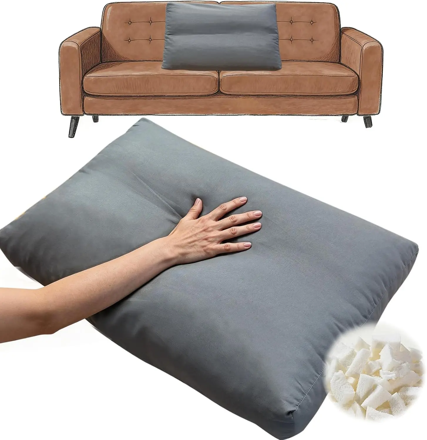 Shredded Foam Sofa Back Cushions Replacement Soft Couch Pillow Insert Foam&Polyester Fiberfill with Removable Pillowcase for Couch Sofa Bed(31.4 * 18 * 5in)