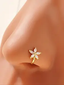Women's Five-Petal Flower Nose Clip, Cubic Zirconia Rhinestone Design, Non-Piercing Jewelry Accessory for Women Daily Wear Gift Idea, Nose Ring Jewelry