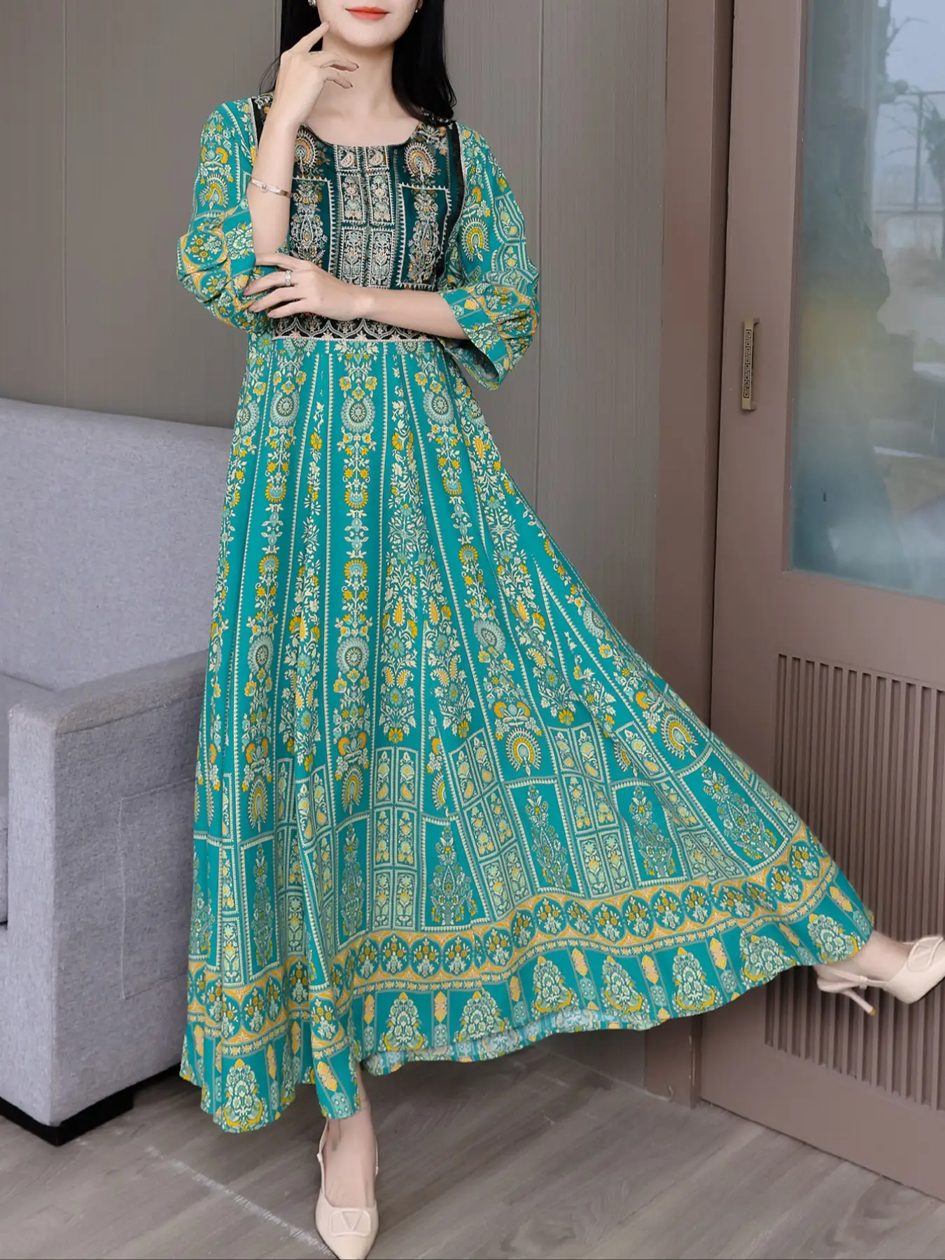 Women's Long Dress, Modest Vintage Elegant Casual Dress for Vacation Beach, Women's Islamic Clothing