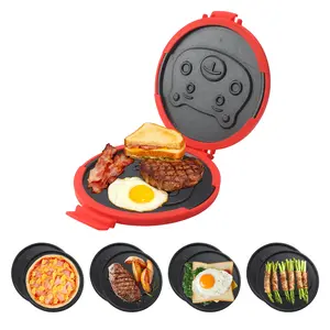 Microwave Grill Pan – Can be used to make grilled cheese, toast sandwiches, pizza crispers, crispy bacon, and toaster pastries. Features a non-stick surface for easy cooking and cleaning, is dishwasher safe, and suitable for dorms, homes, and offices.-red