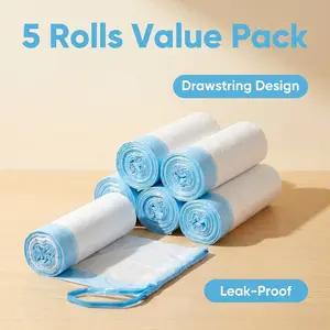 Thickened, tear-resistant drawstring trash bags prevent leaks and tears. The drawstring design enables easy tying and carrying to keep hands clean, perfect for kitchens, bathrooms, offices and home use.