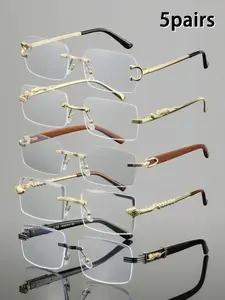 Men's Rimless Square Metal Glasses, Elegant Retro Design, High-End Lightweight Luxury Eyewear, Casual Fashion Accessory for Everyday Use